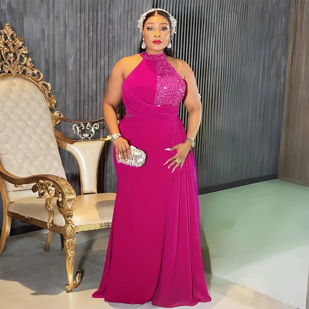 African Party Dresses for Women 2025 Elegant Turkey Muslim Maxi Dress Plus Size Fashion Dashiki Sequin Wedding Evening Gown